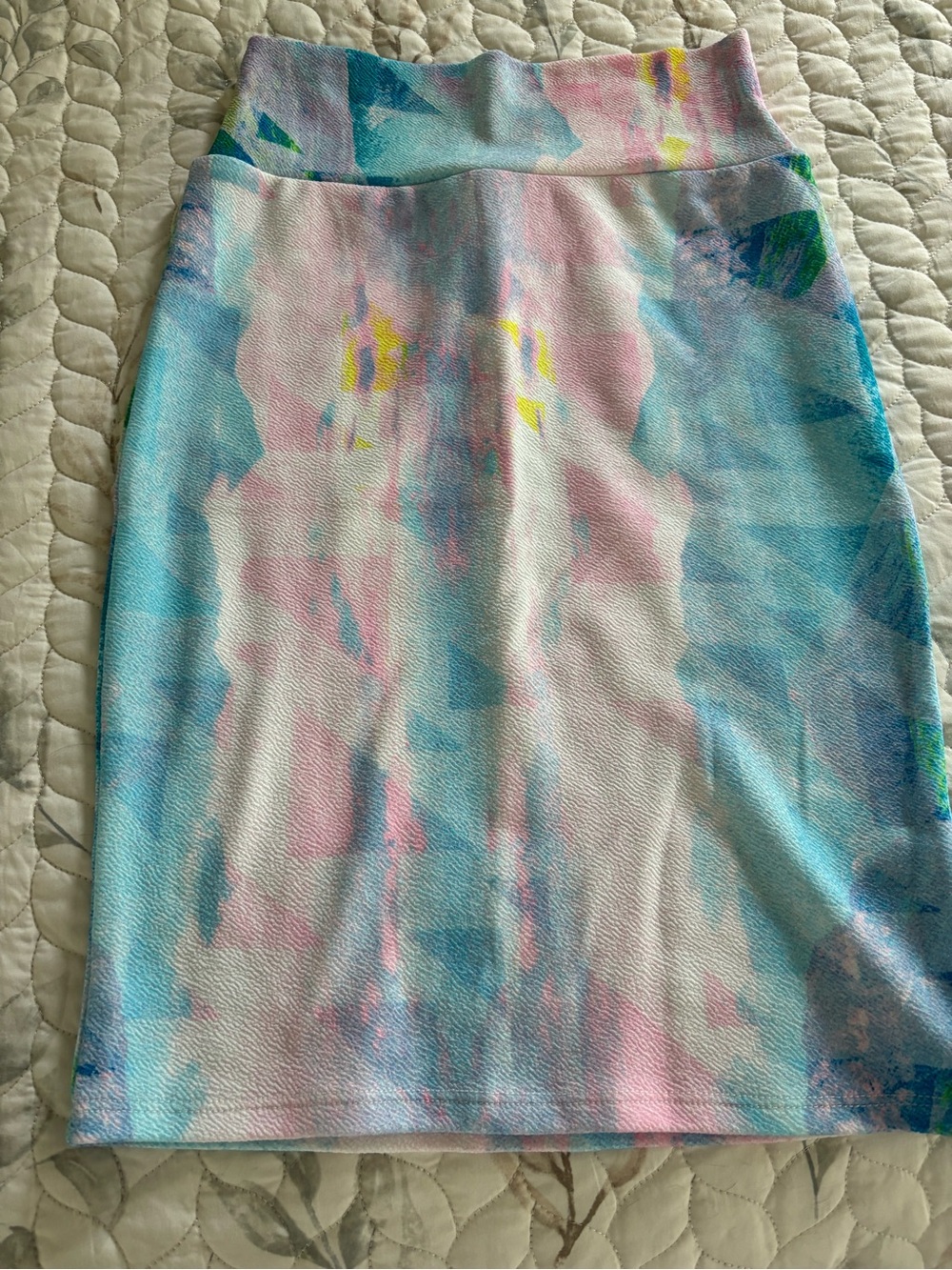 LuLaRoe Pastel Watercolor Pencil Skirt — Pink, Blue, Cream, Yellow